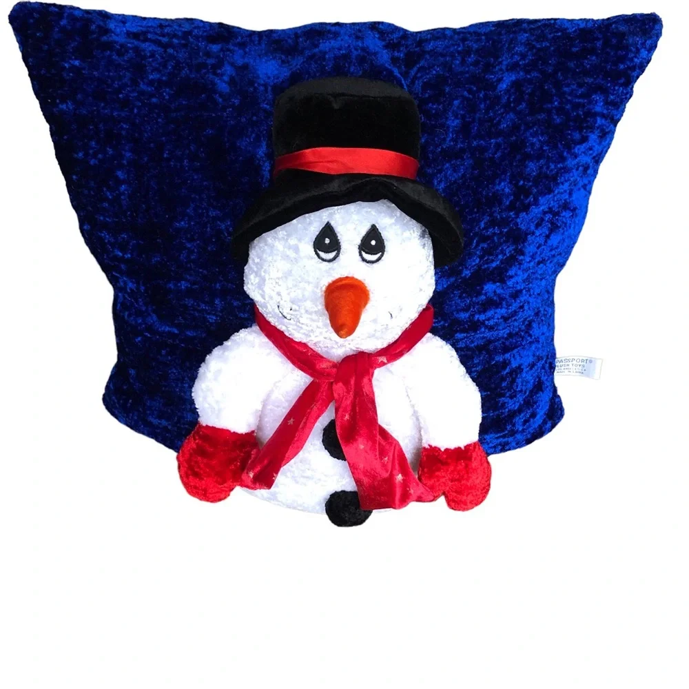 VTG Christmas Chenille Throw Pillow 3D Snowman Top Hat Holiday Winter Kitschy